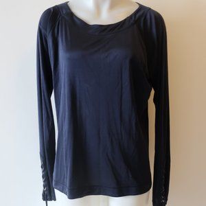 PASCAL MILLET NAVY  LACE-UP LONG SLEEVE TOP XL *